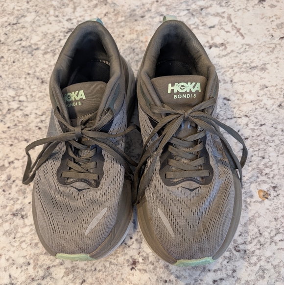 HOKA Bondi 8 Gray/Green Running Shoes Size 7.5 - Picture 9 of 9